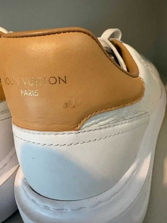 White Mens Louis Vuitton Leather Low-Top Sneakers - Luxury Embossed Design - Picture 5 of 6